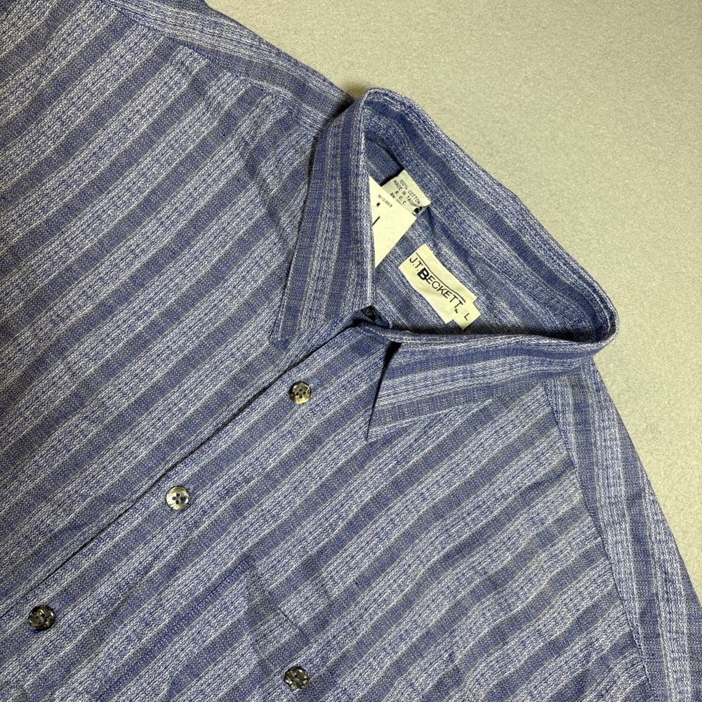 NWT JT Beckett Men's Large Button Down 100% Cotton‎ Dress Shirt Blue Stripe